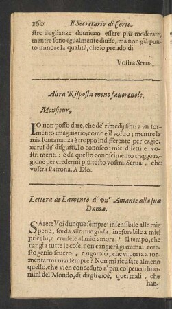 Lettera di Lamento d' un' Amante alla sua Dama.
