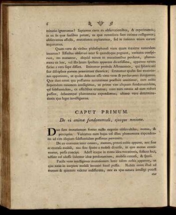 Caput Primum. De vi animæ fundamentali, ejusque notione.