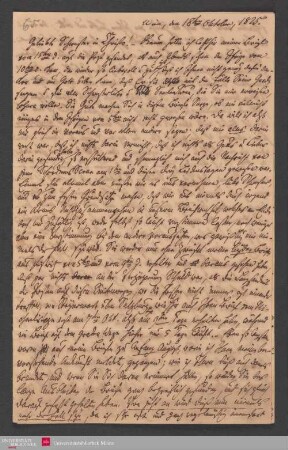 Geliebte Schwester in Christo! - Kaum hatte ich letzthin meinen Brief vom ... , 18.10.1825. - Benediktinerabtei St. Bonifaz in München und Andechs