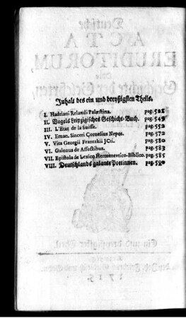 Inhalt des ein und dreyßigsten Theils.