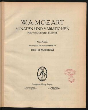 Bd. 3: Sonaten und Variationen für Violine und Klavier