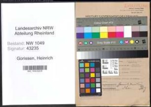 Entnazifizierung Heinrich Gorissen , geb. 21.01.1909 (Verwaltungsbeamter)