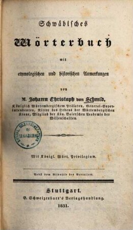 Schwäbisches Wörterbuch : mit etymologischen und historischen Anmerkungen