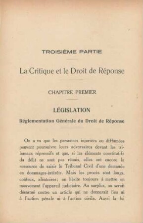 Troisième partie. La critique et le droit de réponse