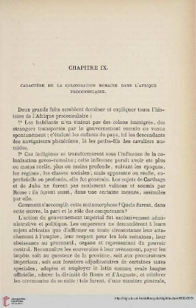 Chapitre IX: Caractère de la colonisation romaine dans l'afrique proconsulaire