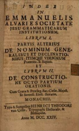 Index in Emmanuelis Alvari Grammaticarum librum I. et II.