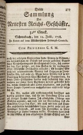 32tes Stuck. Schwabach, den 14. Julii, 1758.