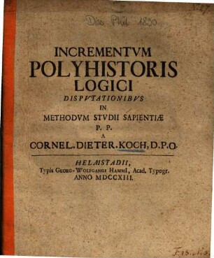 Incrementvm Polyhistoris Logici