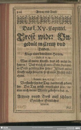 Das LXV. Capittel. Trost wider Ungedult in Creutz und Leiden