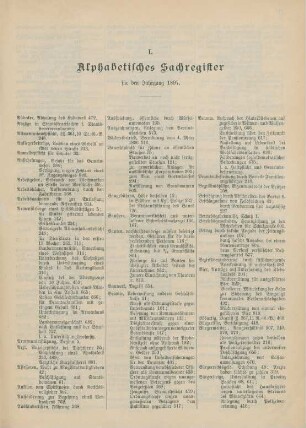 I. Alphabetisches Sachregister für den Jahrgang 1897