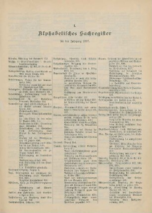 I. Alphabetisches Sachregister für den Jahrgang 1897