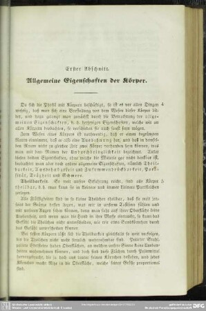 Erster Abschnitt. Allgemeine Eigenschaften der Körper