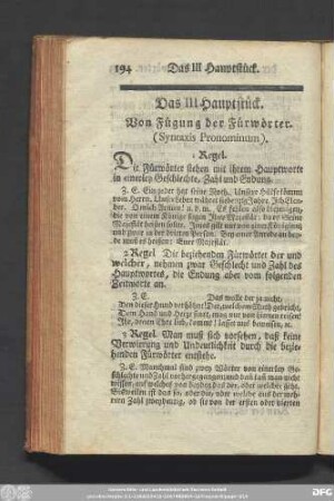 Das III Hauptstück. Von Fügung der Fürwörter (Syntaxis Pronominum).