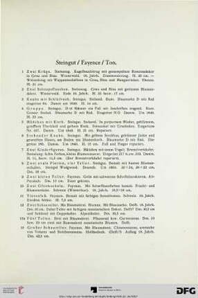 Steingut/ Fayence/ Ton (Nr. 1-25)