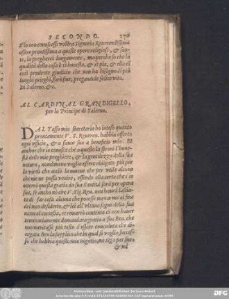 Al Cardinal Grandigello, per lo Principe di Salerno.