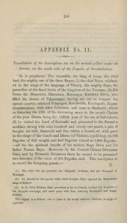 Appendix No. II. Translation of the inscription cut on the seventh pillar under the terrace, on the north side of the Pagoda of Simháchalam