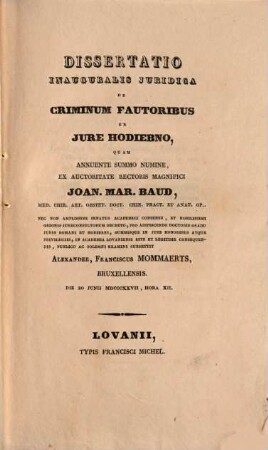De Criminum Fautoribus Ex Jure Hodiebno