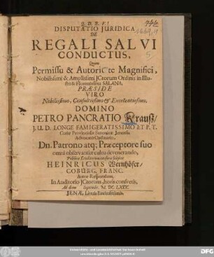 Disputatio Iuridica De Regali Salvi Conductus