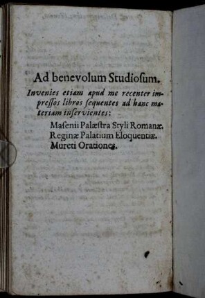 Ad benevolum Studiosum.