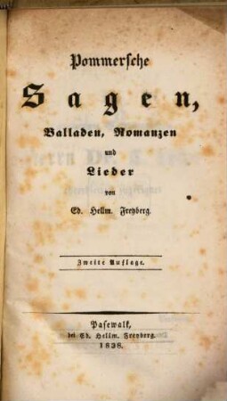 Pommersche Sagen, Balladen, Romanzen und Lieder