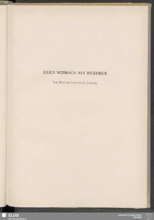 Julius Weisbach Als Ingenieur