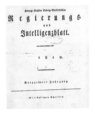 Herzogl.-Sachsen-Coburg-Saalfeldisches Regierungs- und Intelligenzblatt. 1819