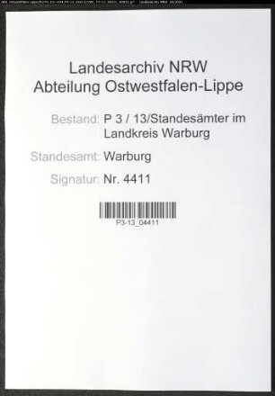 Sterberegister Standesamt Warburg