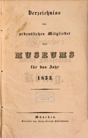 Verzeichniss der ordentlichen Mitglieder der Gesellschaft Museum. 1833