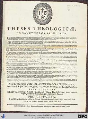 Theses Theologicae, De Sanctissima Trinitate