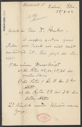 Brief an Ludwig Strecker <senior> an B. Schott's Söhne : 26.08.1903
