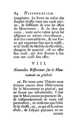 VIII. Nouvelles Réflexions sur le Mouvement en général.
