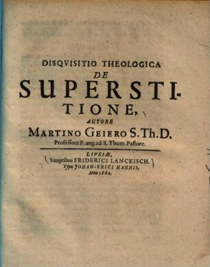 Disqvisitio Theologica De Superstitione