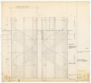 Hochschulbibliothek, Karlsruhe Neubau: Wendeltreppen EG und 1.OG Schnitt 1-1, 1:10