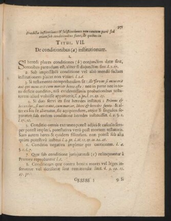 Titul. VII. De conditionibus (a) institutionum