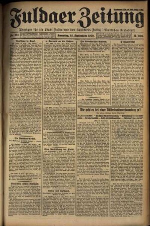 Erste Ausgabe vom Samstag, den 14. September 1929.