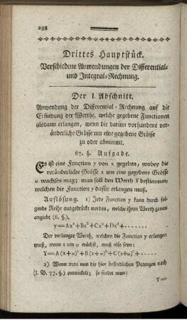 Drittes Hauptstück. Verschiedene Anwendungen der Differenzial- und Integralrechnung.