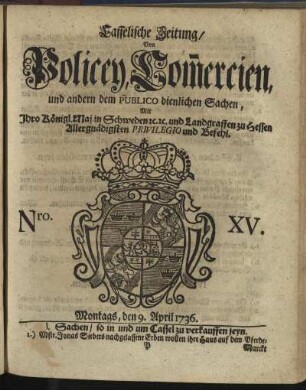 Nro. XV, Montags, den 9. April 1736