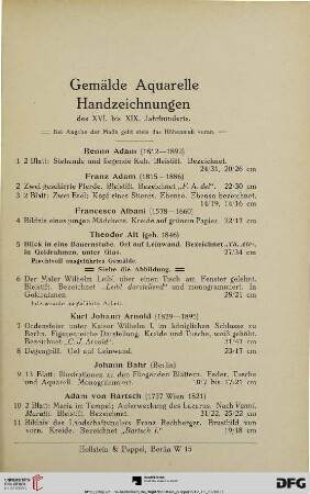 Gemälde Aquarelle Handzeichnungen des XVI. bis XIX. Jahrhunderts (Nr. 1-722)