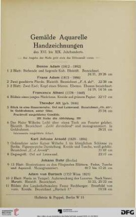 Gemälde Aquarelle Handzeichnungen des XVI. bis XIX. Jahrhunderts (Nr. 1-722)