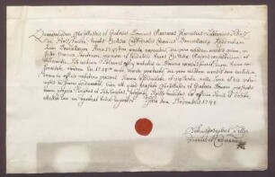 Testimonium primae residentiae des Marian Franz Schütz von Holzhausen.