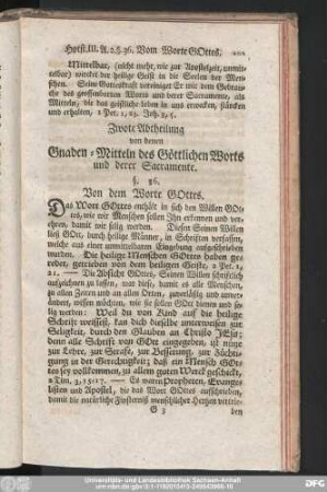 Zwote Abtheilung von denen Gnaden-Mitteln des Göttlichen Worts und derer Sacramente.