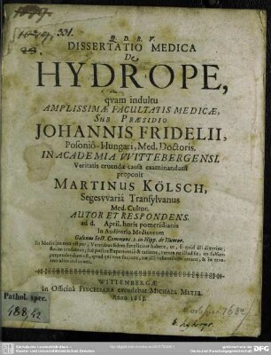 Dissertatio medica de hydrope