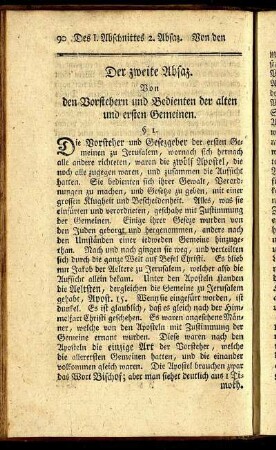 Der zweite Absaz. Von den Vorstehern und Bedienten der alten und ersten Gemeinen.