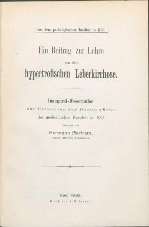 Ein Beitrag zur Lehre von der hypertrofischen Leberkirrhose