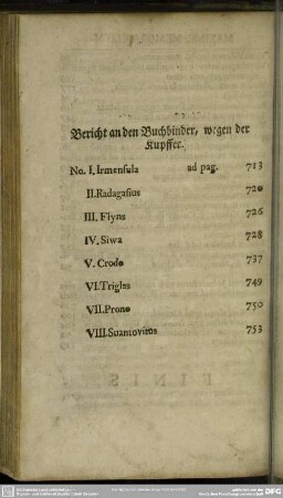 Bericht an den Buchbinder, wegen der Kupffer