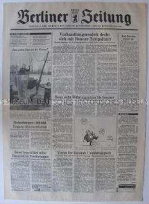 Tageszeitung "Berliner Zeitung" u.a. zur Regierungsbildung in der DDR und zur Diskussion um die Wirtschafts- und Währungsunion