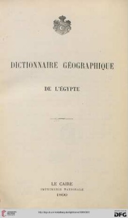 Dictionnaire géographique de l'Égypte