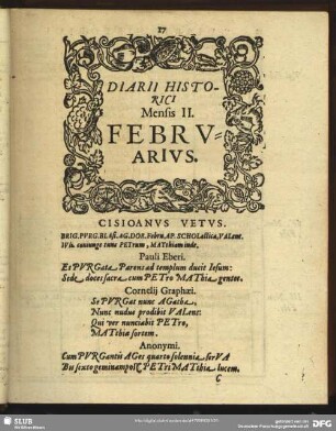 Diarii Historici Mensis II. Februarius