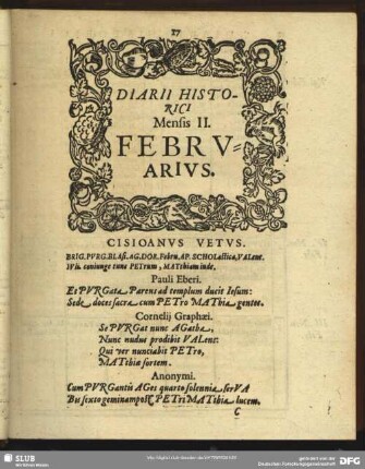 Diarii Historici Mensis II. Februarius