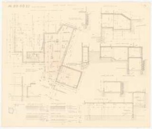 Schmitz-Häuser, Biberach/Riss Wohnhaus Guido Schmitz: Grundriss 2. Untergeschoss und Fundamentplan 1:50, Grundriss mit Positionen 1:50, Schnitte 1:50, Details 1:10